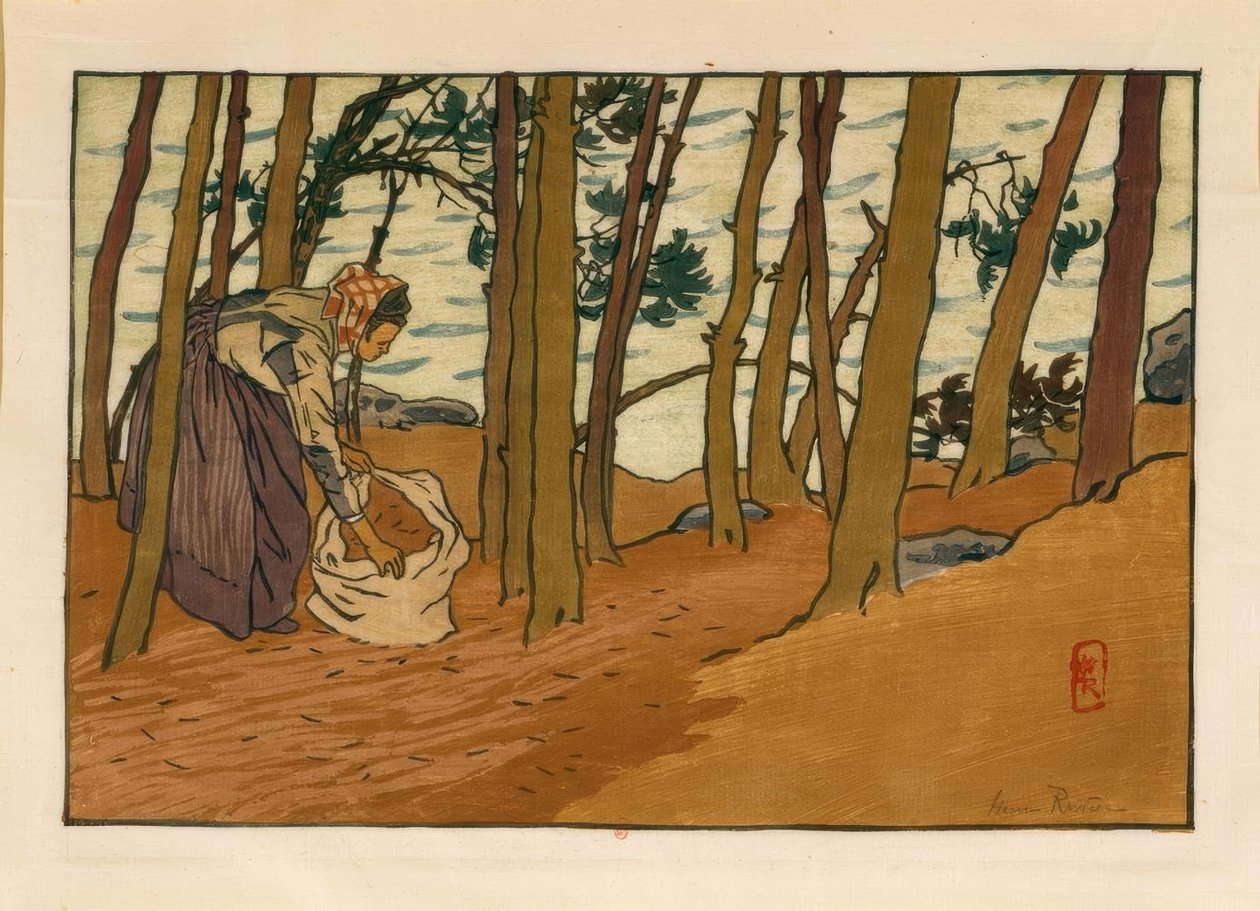 Donna che raccoglie aghi di pino (Bordi del Trieux, Loguivy) da Henri Rivière