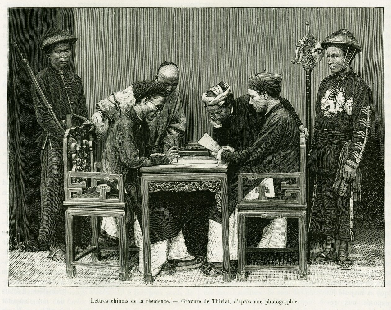Lettere cinesi dalla residenza francese a Hanoi. Incisione di Thiriat, da una fotografia, per illustrare il racconto Trenta mesi nel Tonchino nel 1884, del dottor Hocquard, in Le Tour du monde 1889, a cura di Edouard Charton (1807-1890), Hachette, Parigi da Henri Thiriat