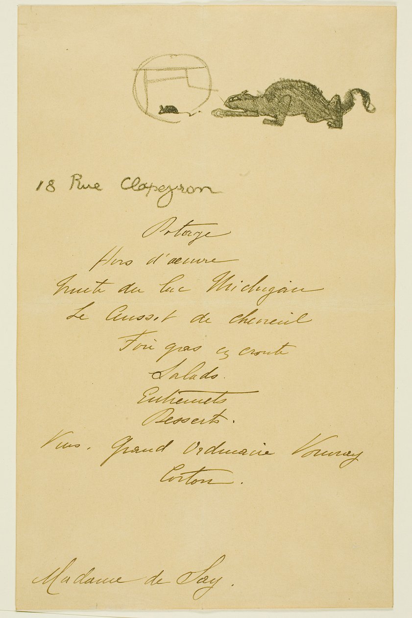 Menu per una cena offerta da May Belfort da Henri de Toulouse-Lautrec