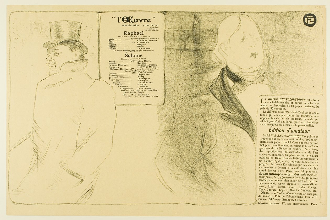 Oscar Wilde e Romain Coolus—Programma per Raphaël e Salomé da Henri de Toulouse-Lautrec