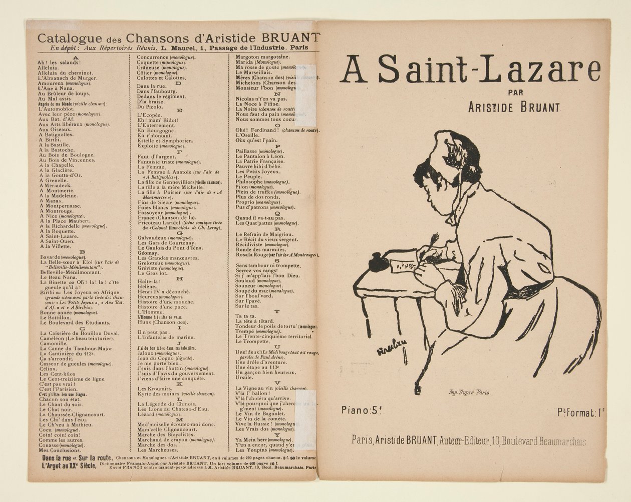 A Saint-Lazare, parole e musica di Aristide Bruant, copertina per spartito da Henri de Toulouse Lautrec