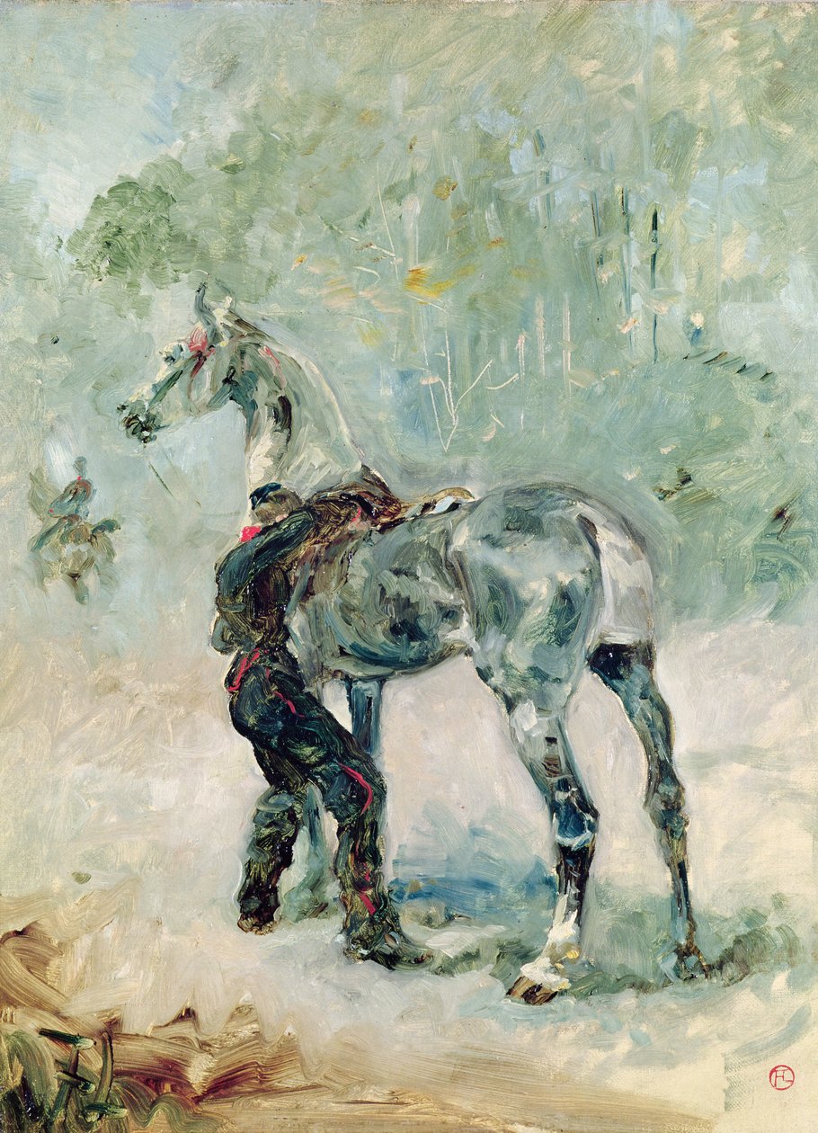 Artigliere che sella il suo cavallo, 1879 da Henri de Toulouse Lautrec