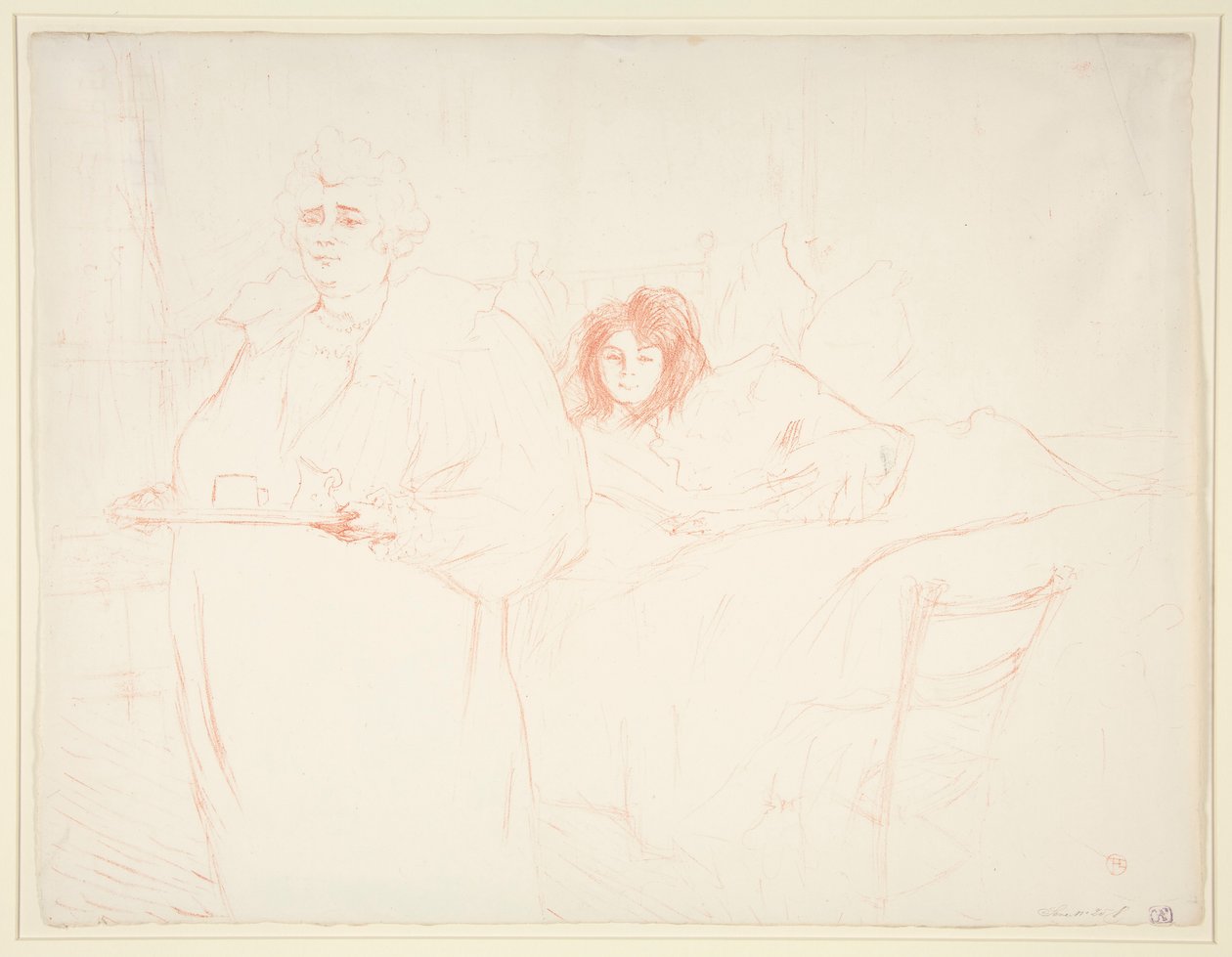 Donna con un vassoio, colazione, Madame Baron e Mademoiselle Popo da Henri de Toulouse Lautrec