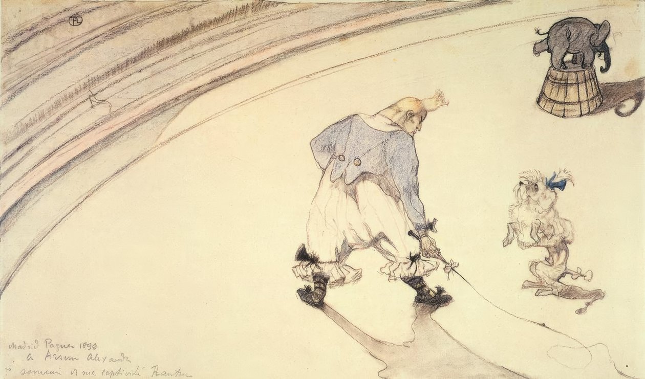 Al circo: Il clown Footit con cane barboncino ed elefante da Henri de Toulouse Lautrec
