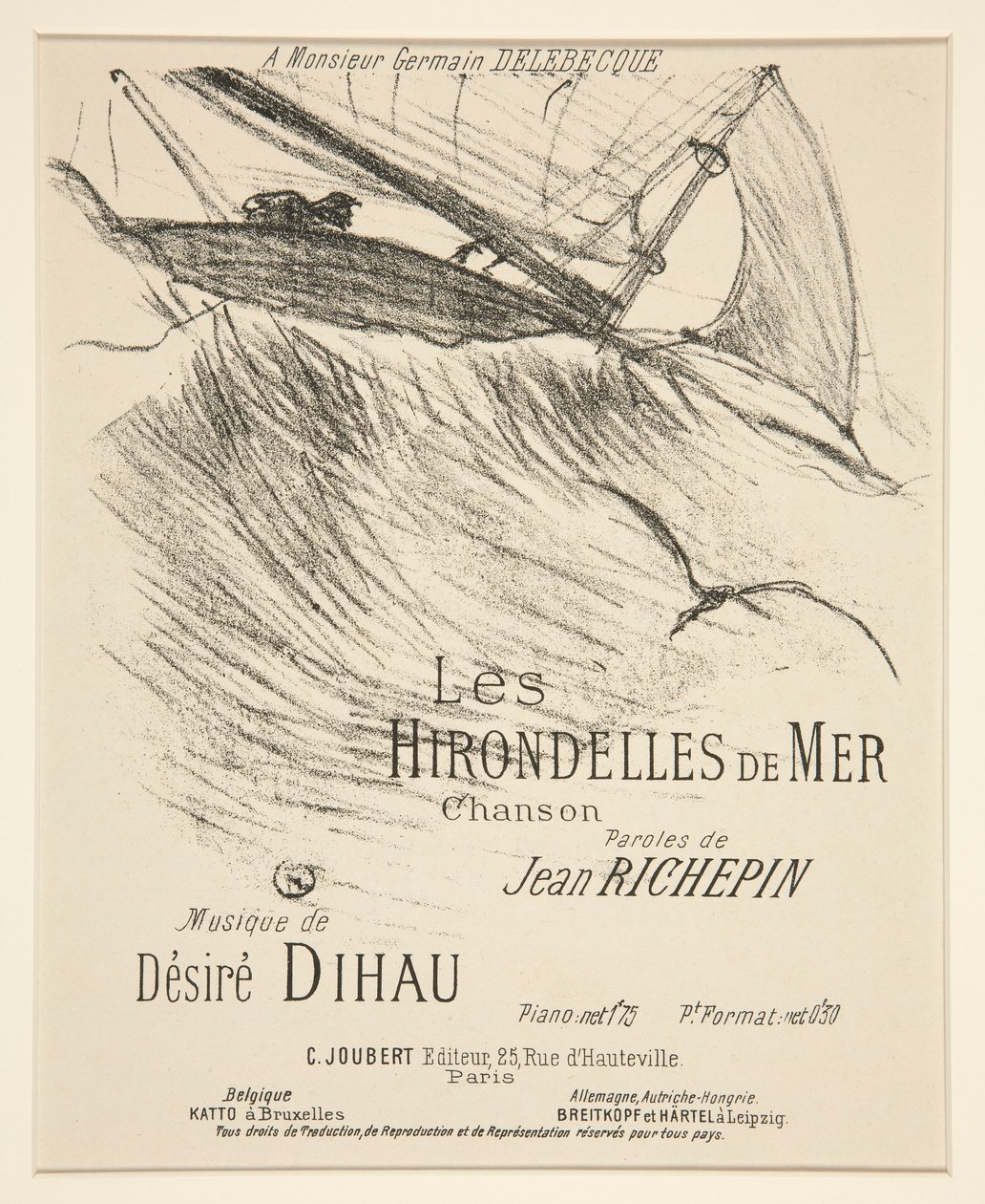 LES HIRONDELLES DE MER - Copertina per composizione musicale stampata (poesia di Richepin musicata da Dihau) da Henri de Toulouse Lautrec