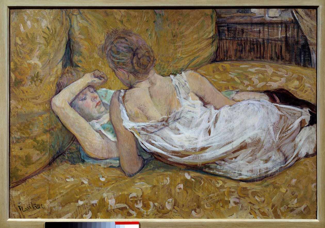 Le due amiche, giovani donne sdraiate su un letto - Dipinto di Henri de Toulouse-Lautrec (1864-1901) 1895, collezione privata da Henri de Toulouse Lautrec