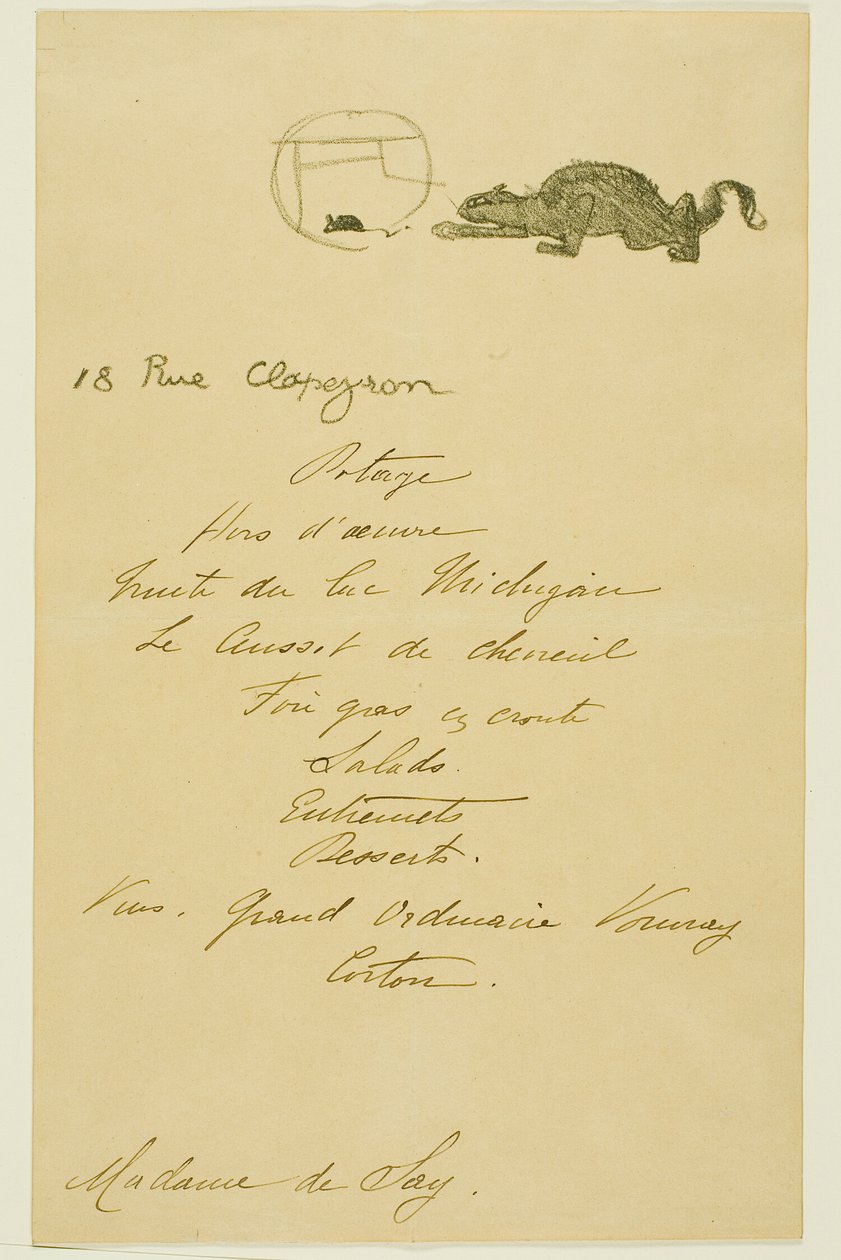 Menu per una cena offerta da May Belfort da Henri de Toulouse Lautrec