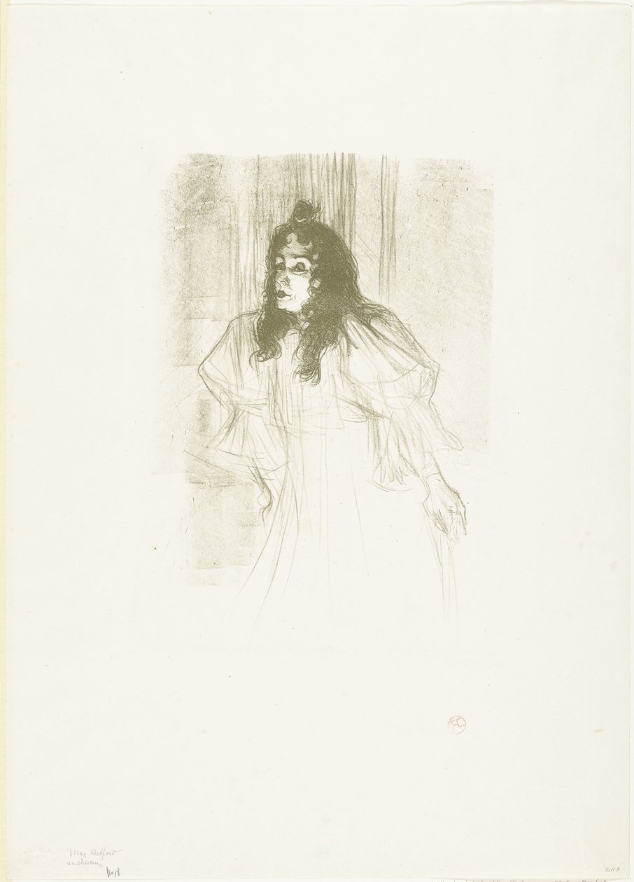 Ritratto della cantante May Belfort con capelli sciolti da Henri de Toulouse Lautrec