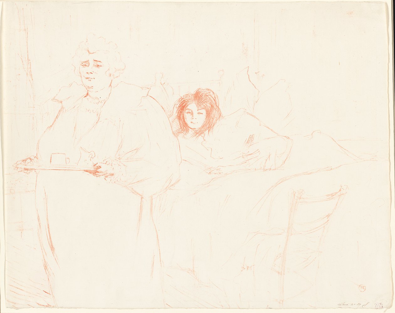 Donna con un vassoio—Colazione (Madame Baron e Mademoiselle Popo), tavola due da Elles da Henri de Toulouse Lautrec