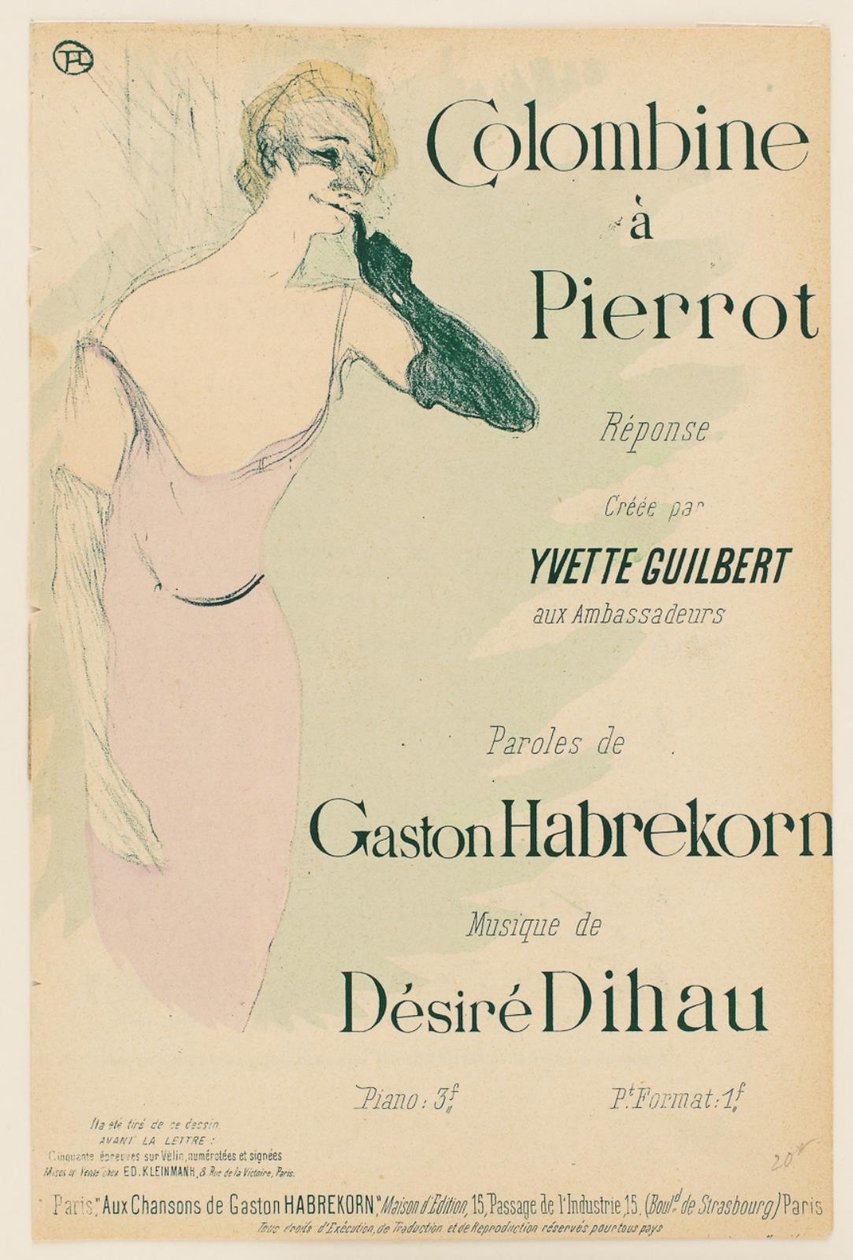 Yvette Guilbert, in Colombine a Pierrot da Henri de Toulouse Lautrec