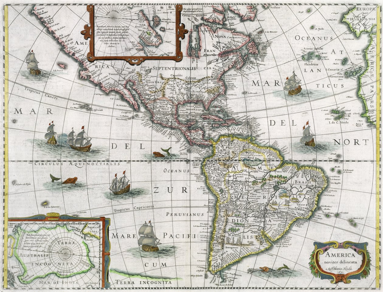 Mappa delle Americhe, 1631 da Henricus Hondius II