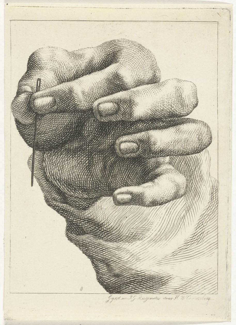Studio di una mano con un ago tra pollice e indice da Henricus Wilhelmus Couwenberg