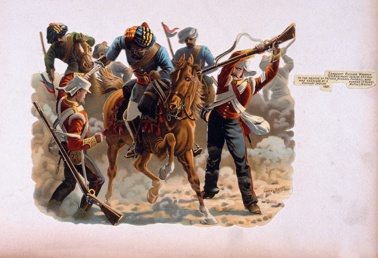 Il sergente Richard Wadeson, 75º Reggimento, che coraggiosamente soccorre il soldato Michael Farrell assalito da numerosi cavalieri ribelli, Rivolta Indiana, 18 luglio 1857, da una serie intitolata 