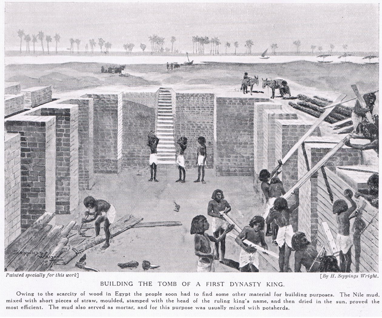Costruzione della tomba di un re della prima dinastia, c.1920 da Henry Charles Seppings Wright