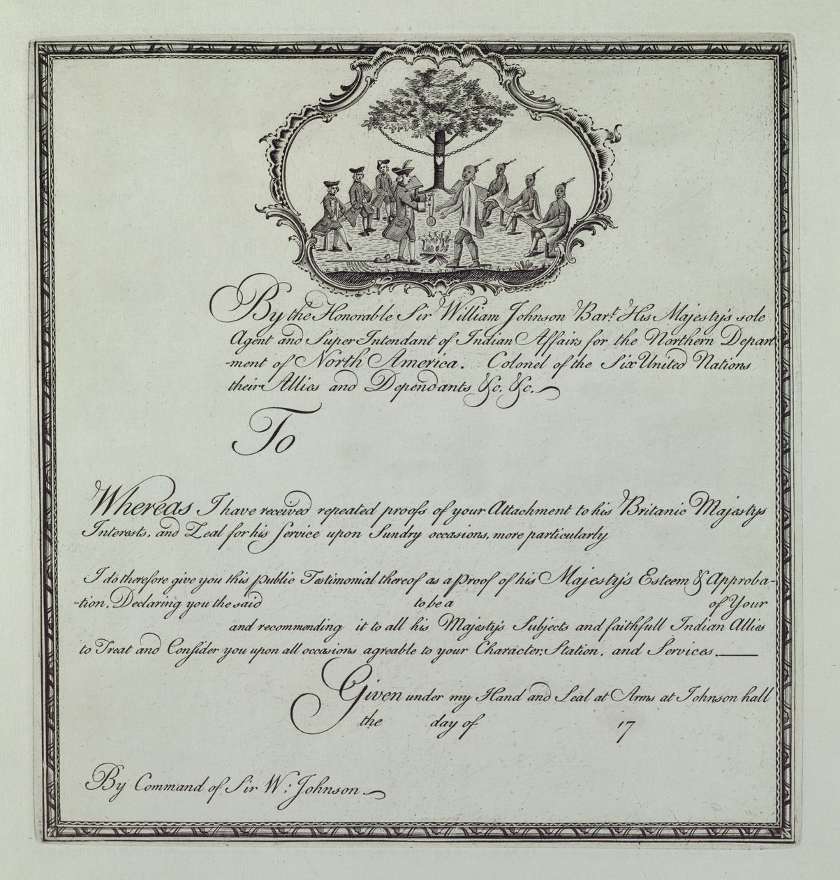 Testimonianza indiana di Sir William Johnson, c.1770 da Henry Dawkins