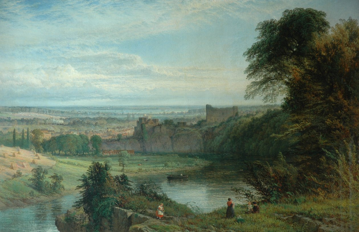 Paesaggio con Castello e Fiume e Castello di Chepstow, 1862 da Henry Dawson