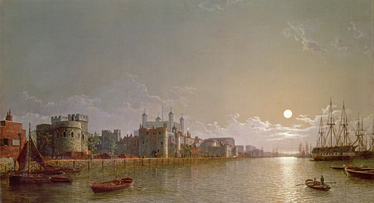 Il Tamigi al chiaro di luna con la Porta dei Traditori e la Torre di Londra da Henry Pether