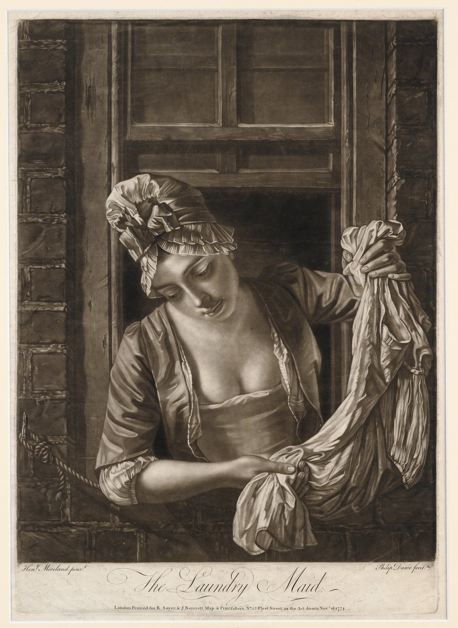 La lavandaia, stampa di Philip Dawe, 1772 da Henry Robert Morland