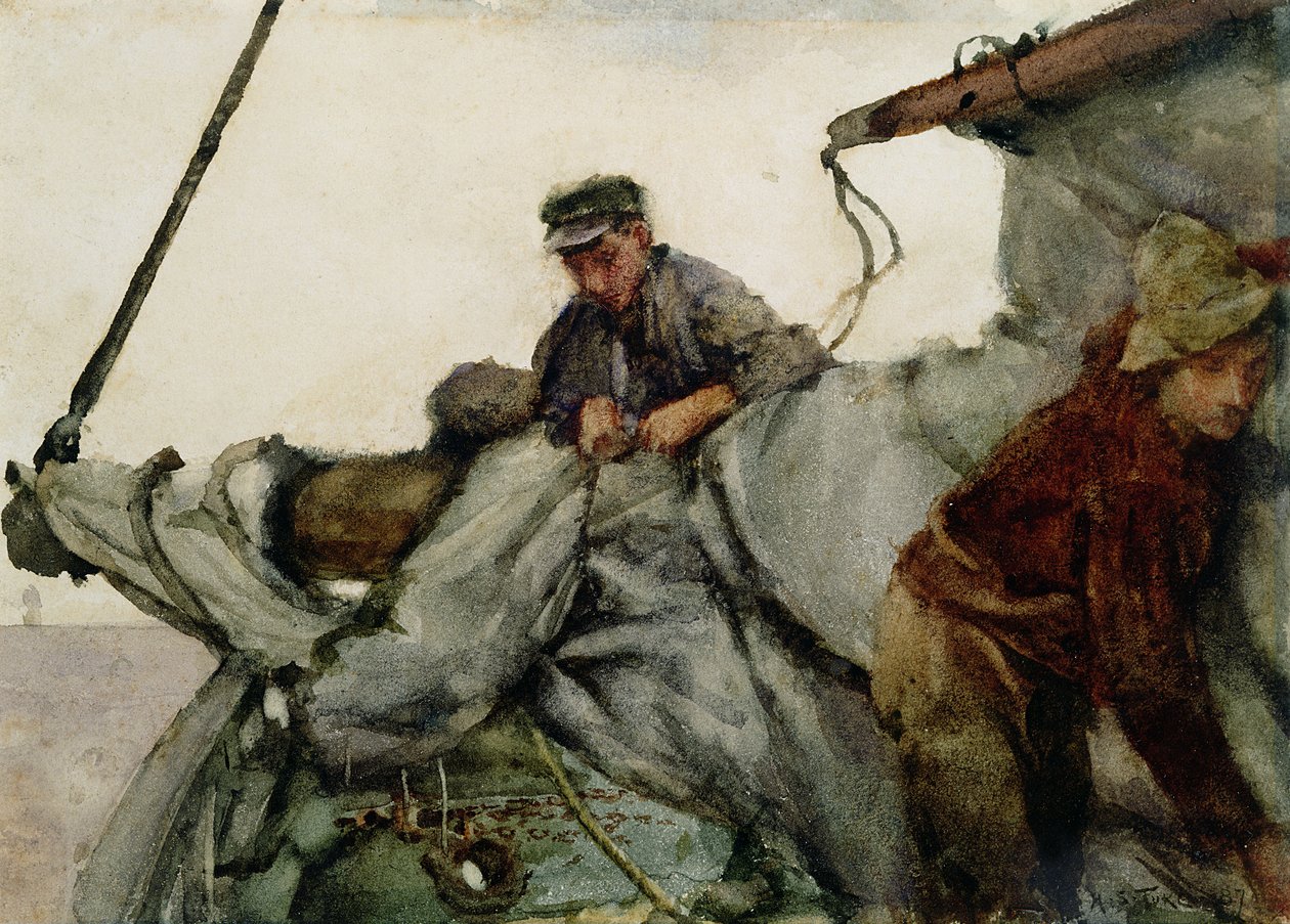 Lavorando sulla vela, 1887 da Henry Scott Tuke