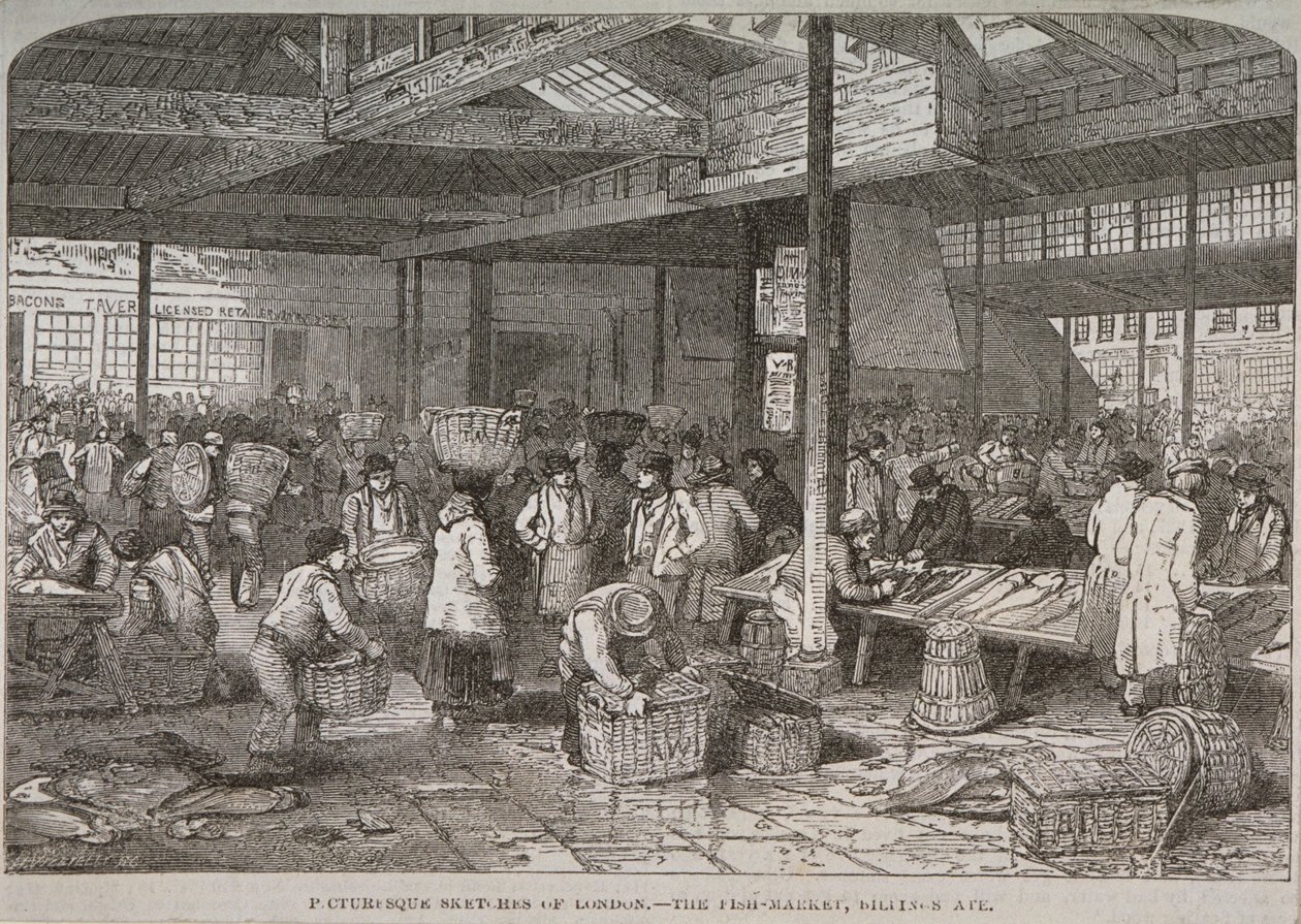 Vista interna del mercato di Billingsgate, 1849 da Henry Vizetelly