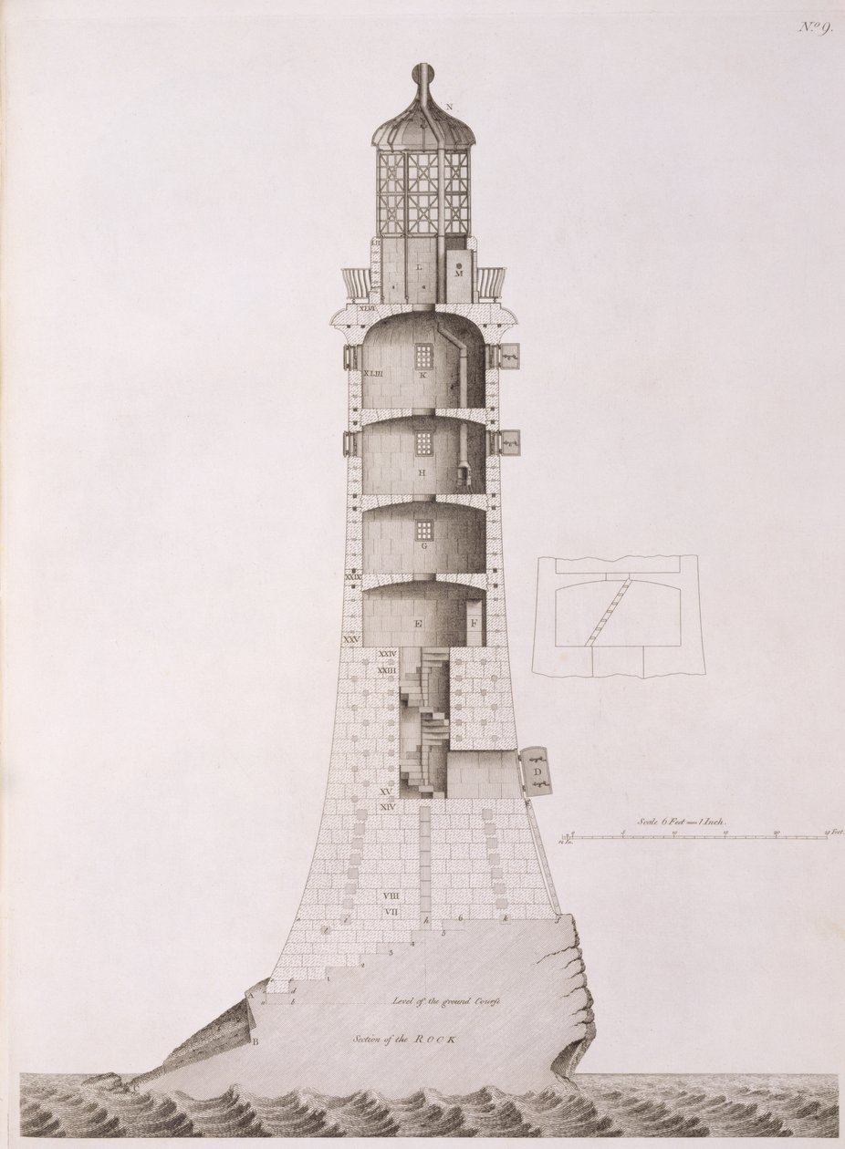 Faro di Edystone inciso da Edward Rooker (c.1712-74), 1763 da Henry Winstanley