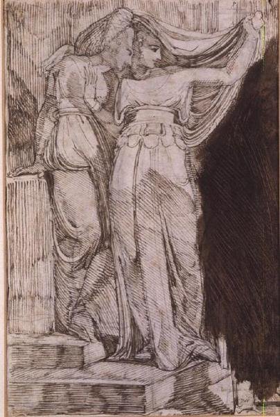 Due figure femminili in piedi sui gradini, Roma, maggio 1787 da Johann Heinrich Füssli