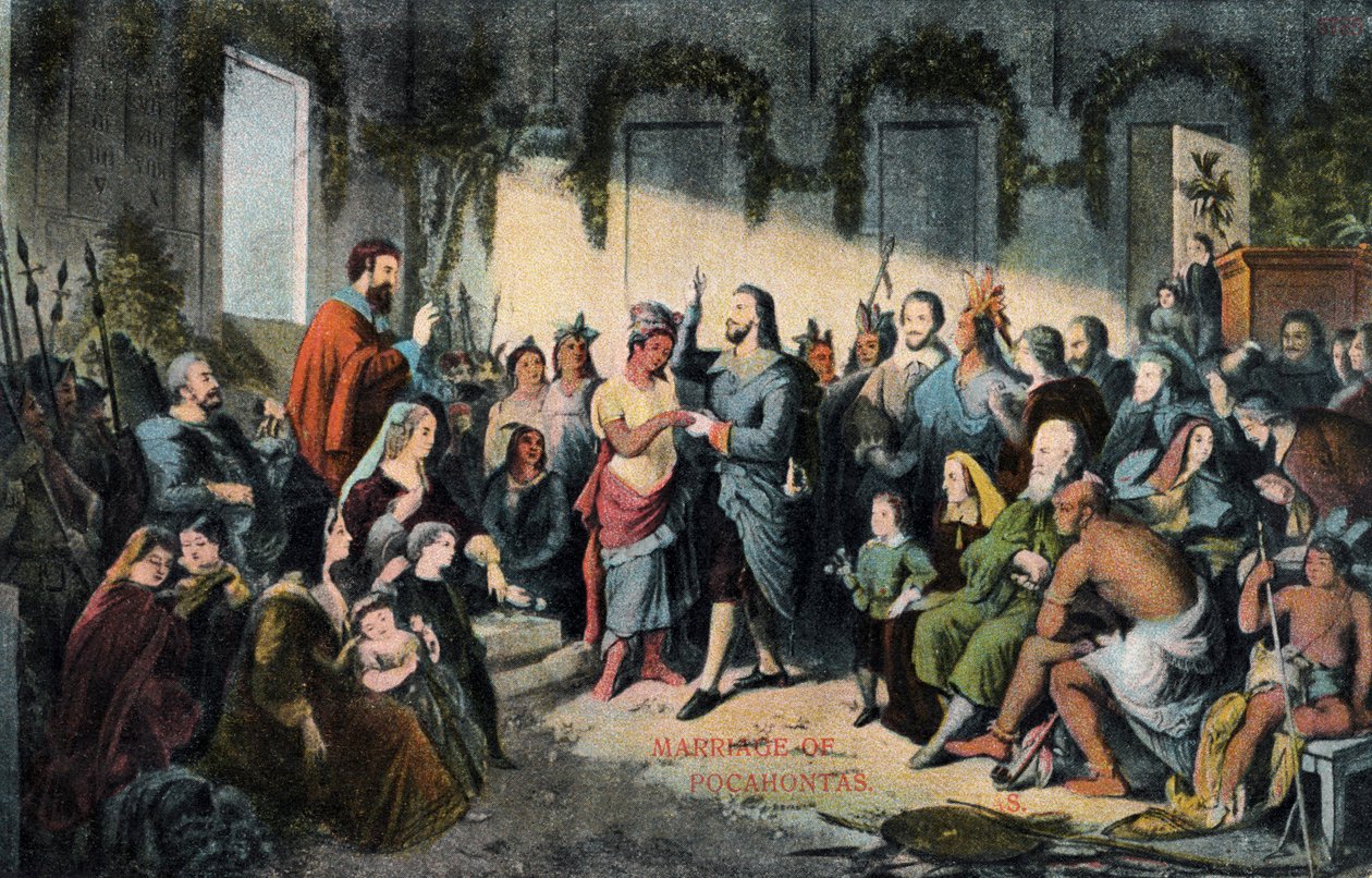 Il matrimonio di Pocahontas e John Rolfe a Jamestown nel 1614 da Henry (after) Brueckner