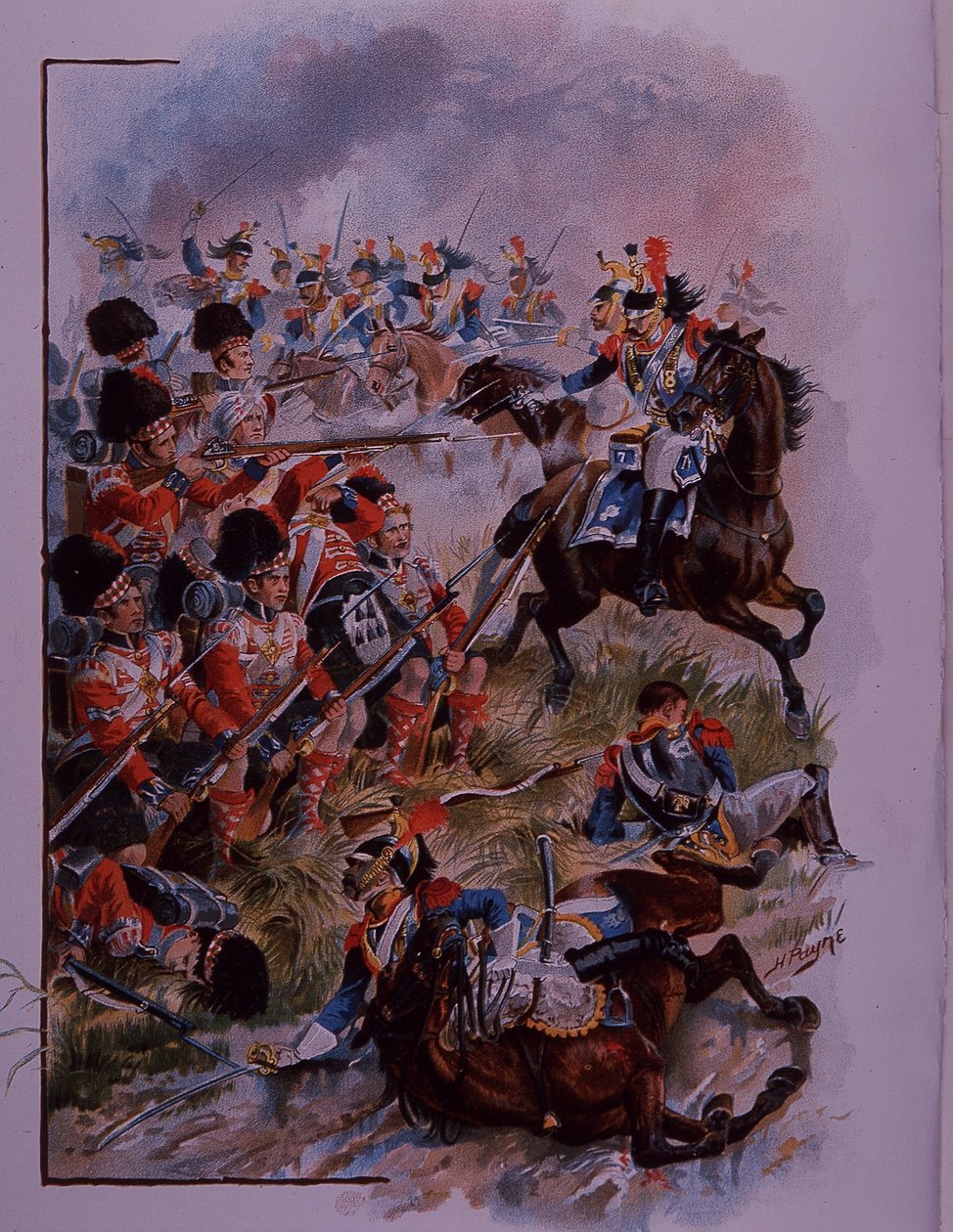 Soldati delle Highlands formano un quadrato contro la cavalleria francese a Quatres Bras da Henry A. Payne