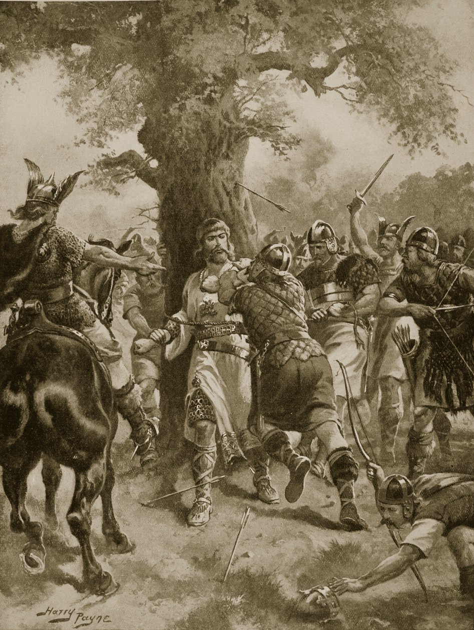 San Edmondo ucciso dai Danesi, 870 d.C., illustrazione da 