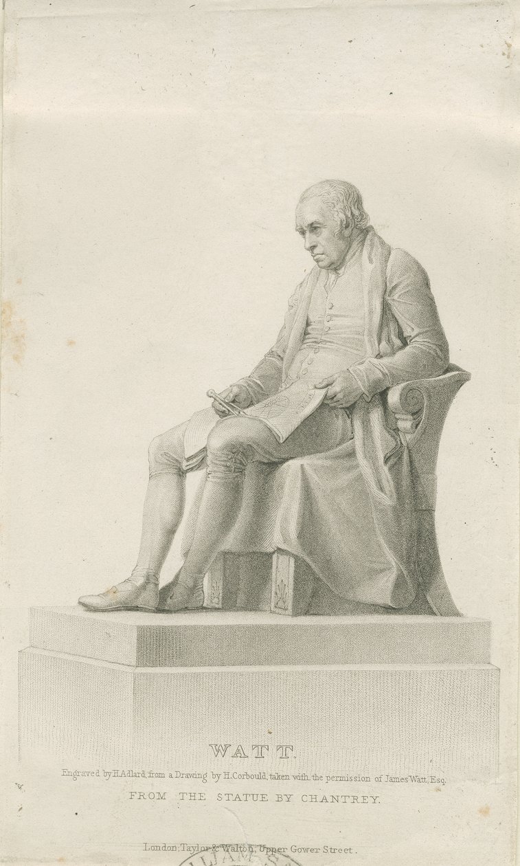 Handsworth - Monumento di James Watt: incisione a puntasecca, nd [?19th cent] da Henry Adlard