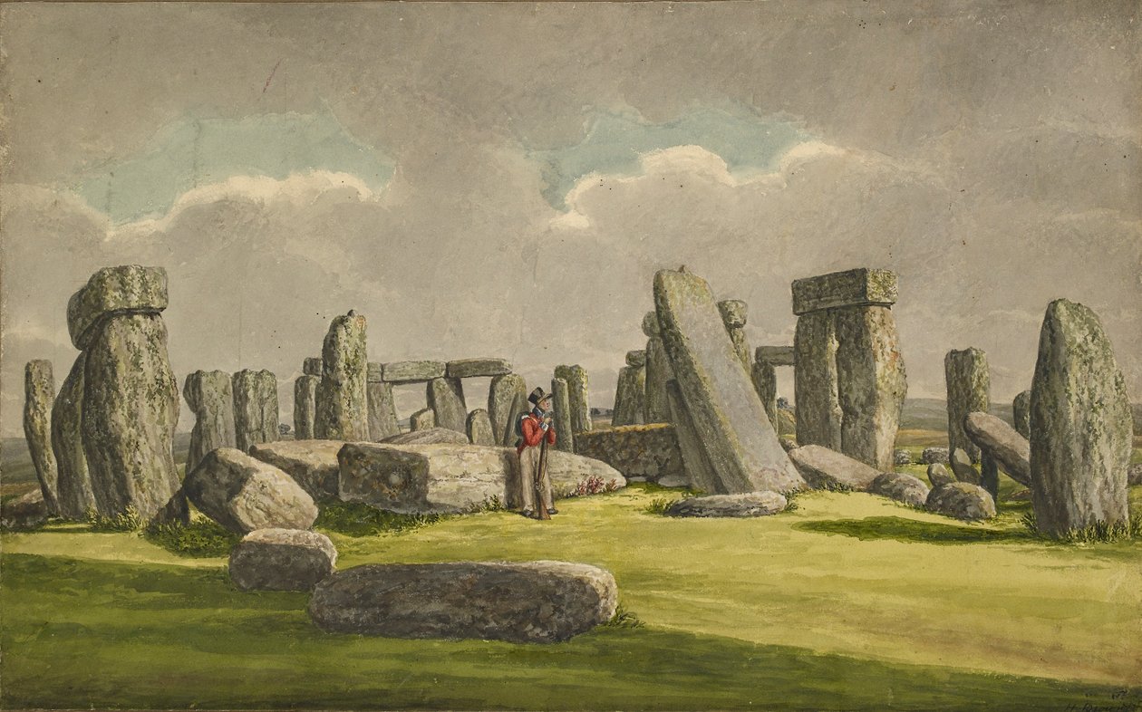 Stonehenge da W.S.W., con rovine e soldato, 1824-1839 da Henry Browne
