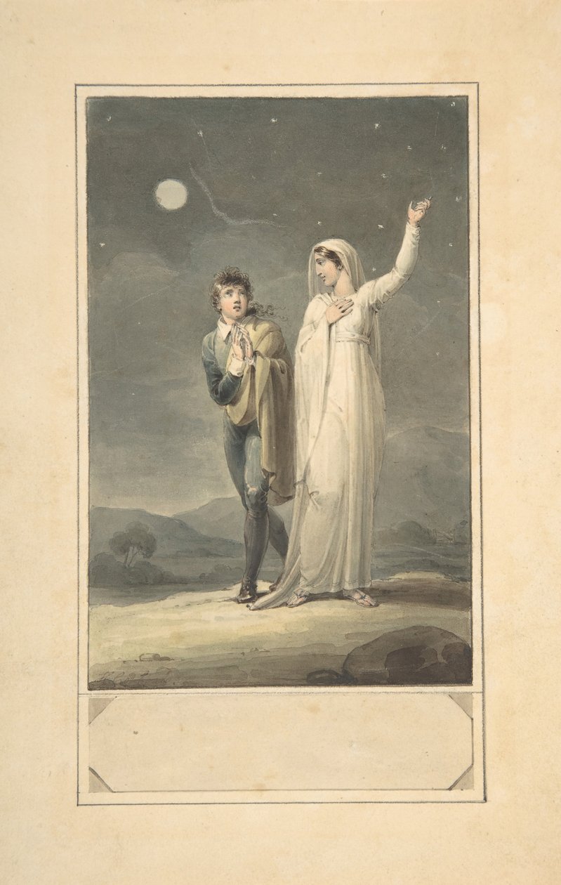 Paesaggio notturno con due figure, disegno per un