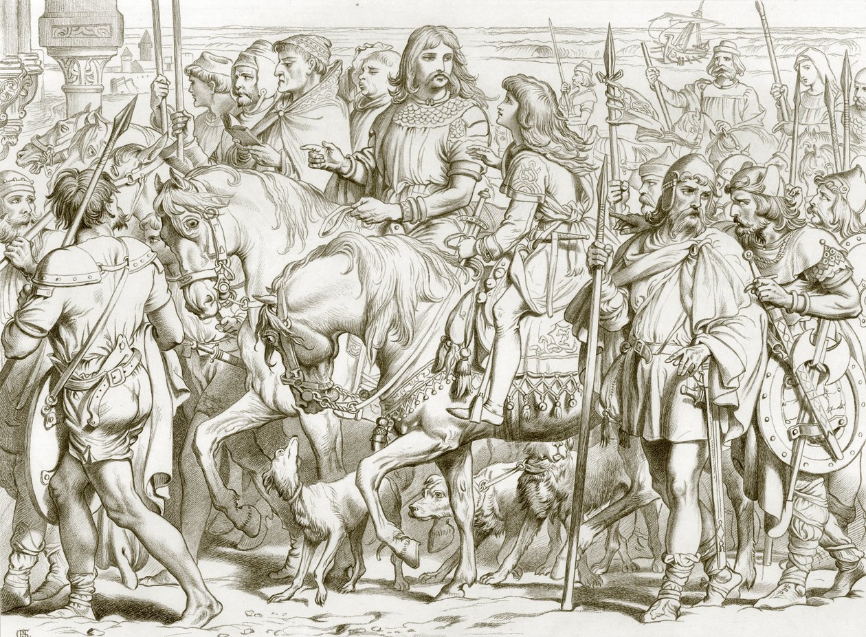 Hereward entra nella fortezza consacrata di San Bertin (incisione) da Henry Courtney (after) Selous