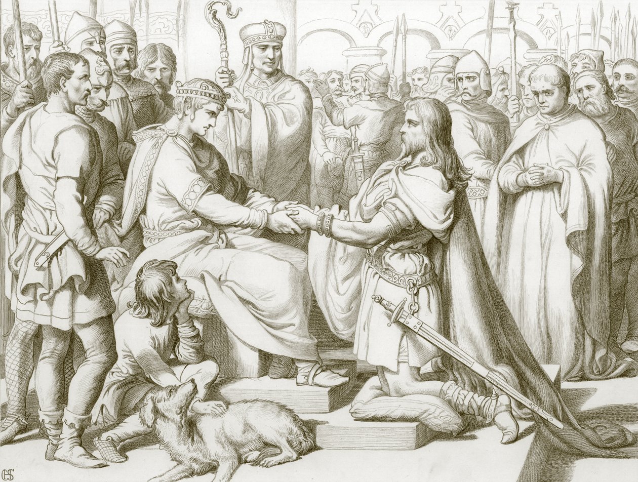 Come Hereward arrivò dal re (incisione) da Henry Courtney (after) Selous