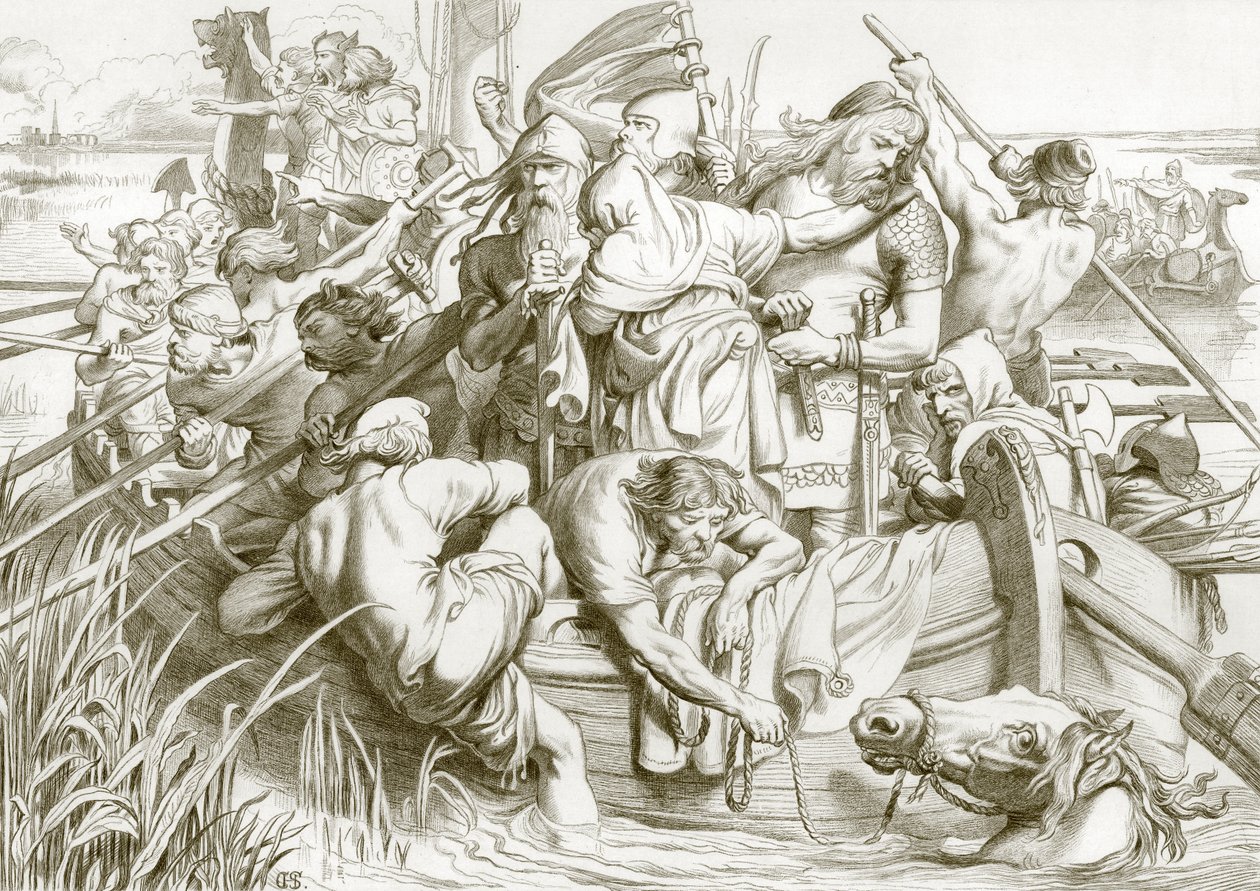 Come Hereward partì da Ely e come uccise la rondine cavallina (incisione) da Henry Courtney (after) Selous