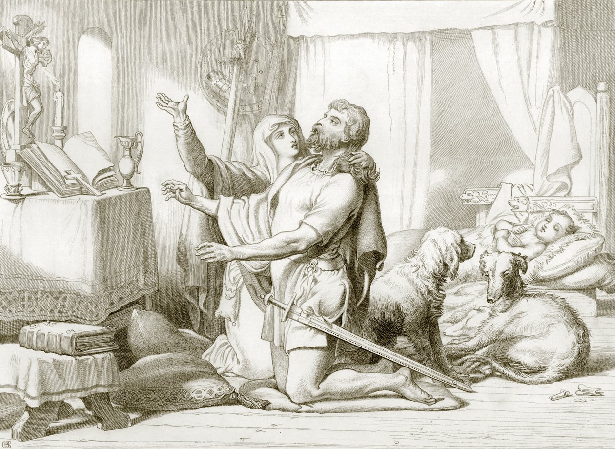 Come Torfrida insegna a Hereward a pregare (incisione) da Henry Courtney (after) Selous