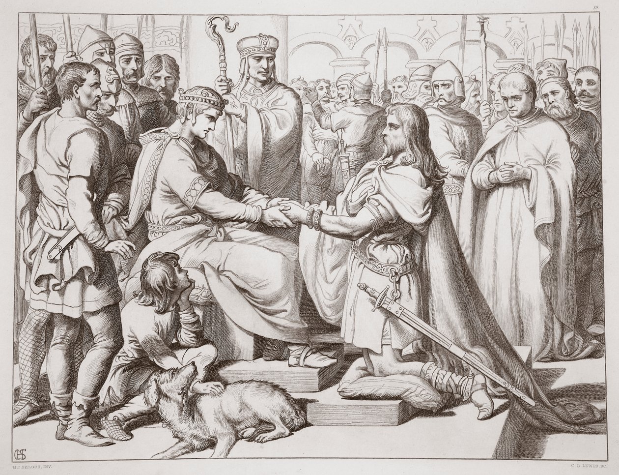 Come Hereward arrivò dal Re, illustrazione da Hereward the Great di Charles Kingsley, pub. 1870, inciso da C.G. Lewis da Henry Courtney Selous