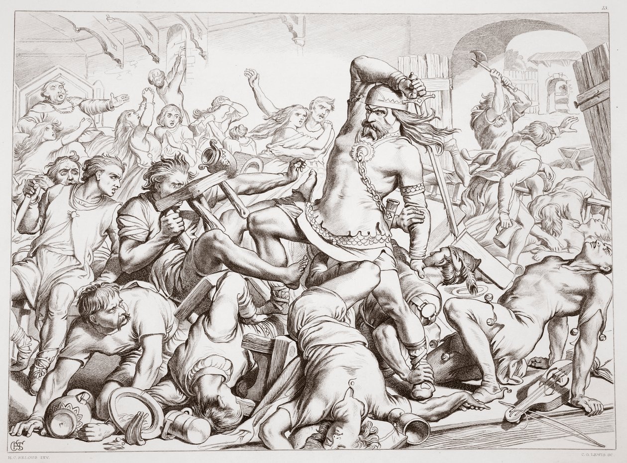 Come Hereward liberò Bourne dai francesi, illustrazione da Hereward the Great di Charles Kingsley, pub. 1870 da Henry Courtney Selous