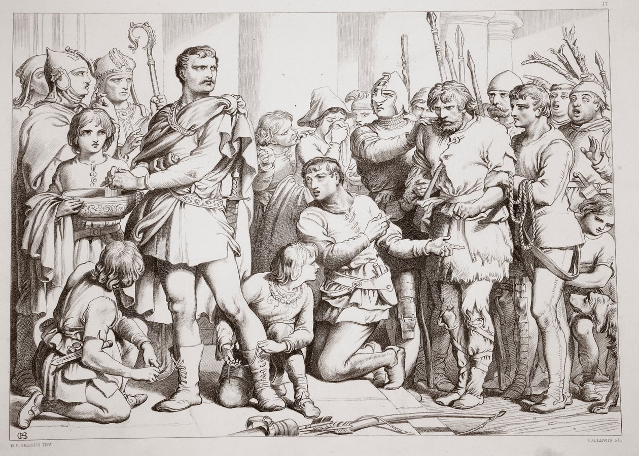 Come Hereward giocò il vasaio e ingannò il re, illustrazione da Hereward the Great di Charles Kingsley, pub. 1870, inciso da C.G. Lewis da Henry Courtney Selous