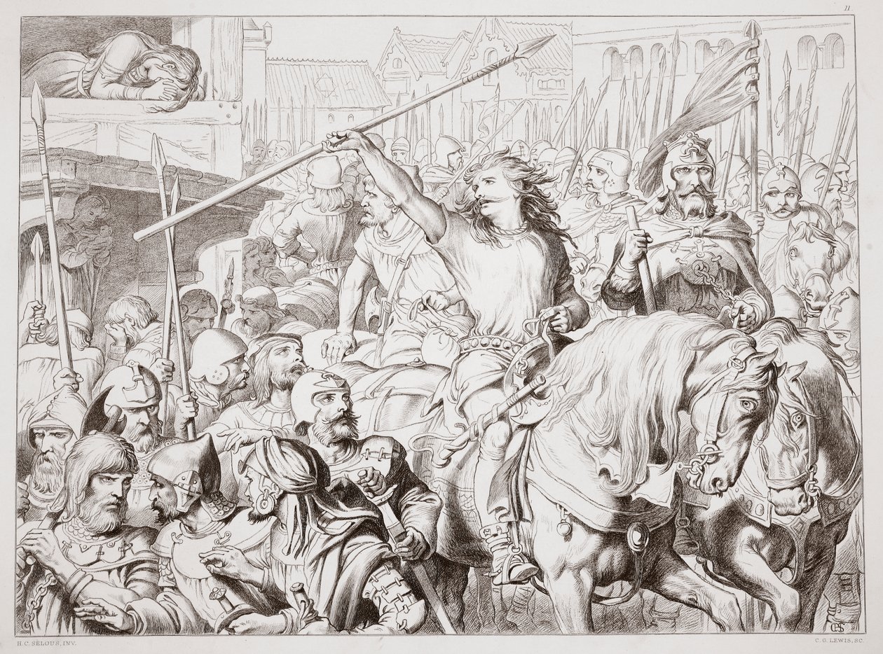 Come Hereward divenne Berserker, illustrazione da Hereward the Great di Charles Kingsley, pub. 1870 da Henry Courtney Selous