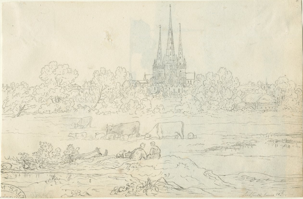 Cattedrale di Lichfield - Vista est: disegno a penna e inchiostro, 20 giu [c 1820] da Henry Curzon Allport
