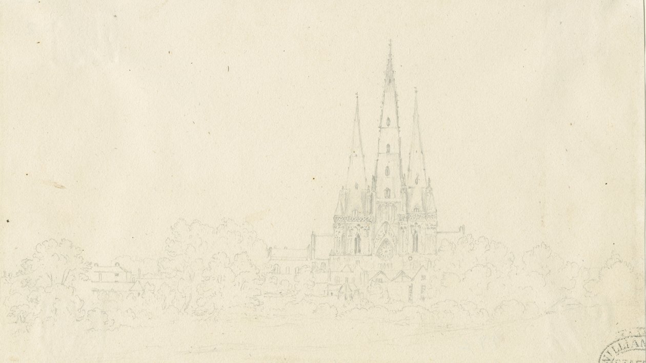 Cattedrale di Lichfield - Vista est: disegno a matita, nd [?XIX secolo] da Henry Curzon Allport