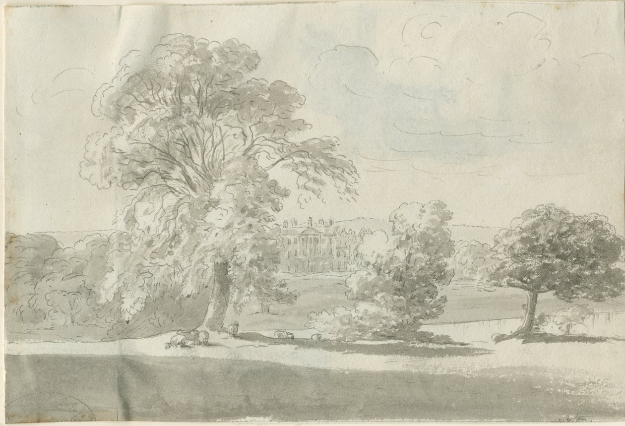 Shenstone - Little Aston Hall: disegno a penna e acquerello, nd [1788-1855] da Henry Curzon Allport