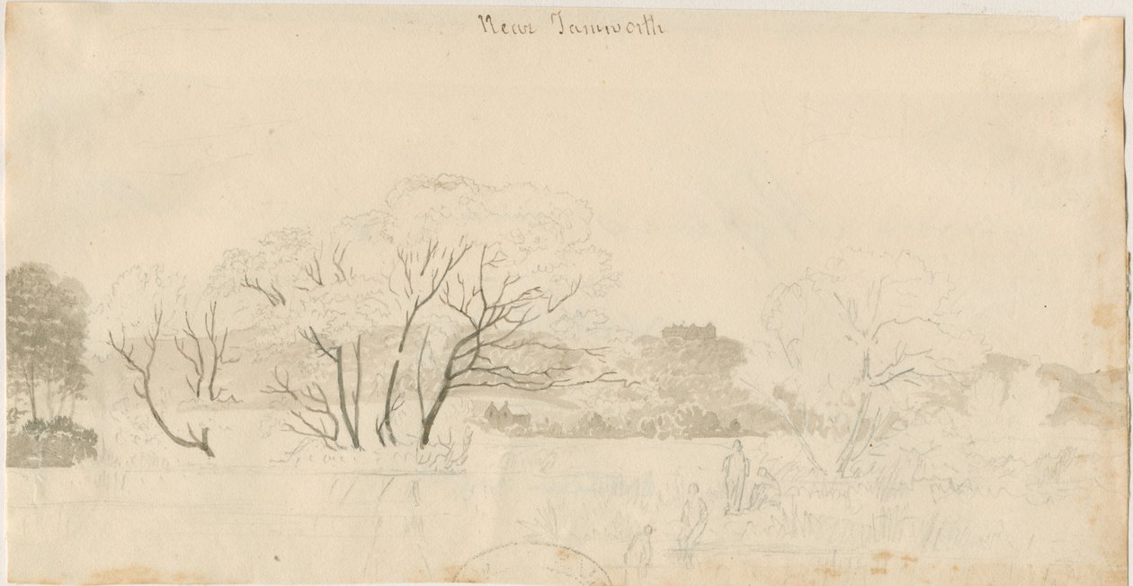 Tamworth - Vista distante: disegno a matita, nd [1788-1855] da Henry Curzon Allport