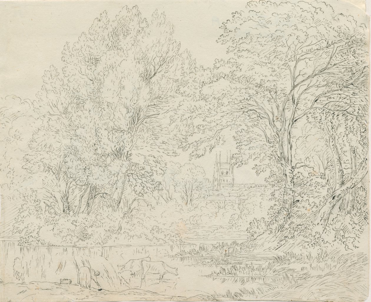 Tamworth - Vista rurale: disegno a penna e inchiostro, nd [1788-1855] da Henry Curzon Allport