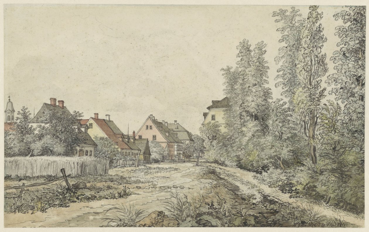 Strada del villaggio con case (in Germania?) da Henry Edridge