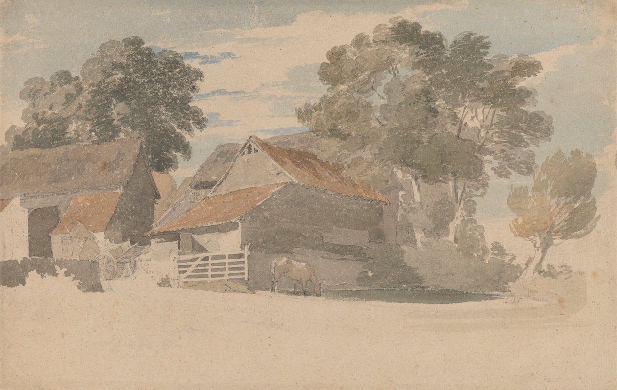 Edifici agricoli con alberi da Henry Edridge