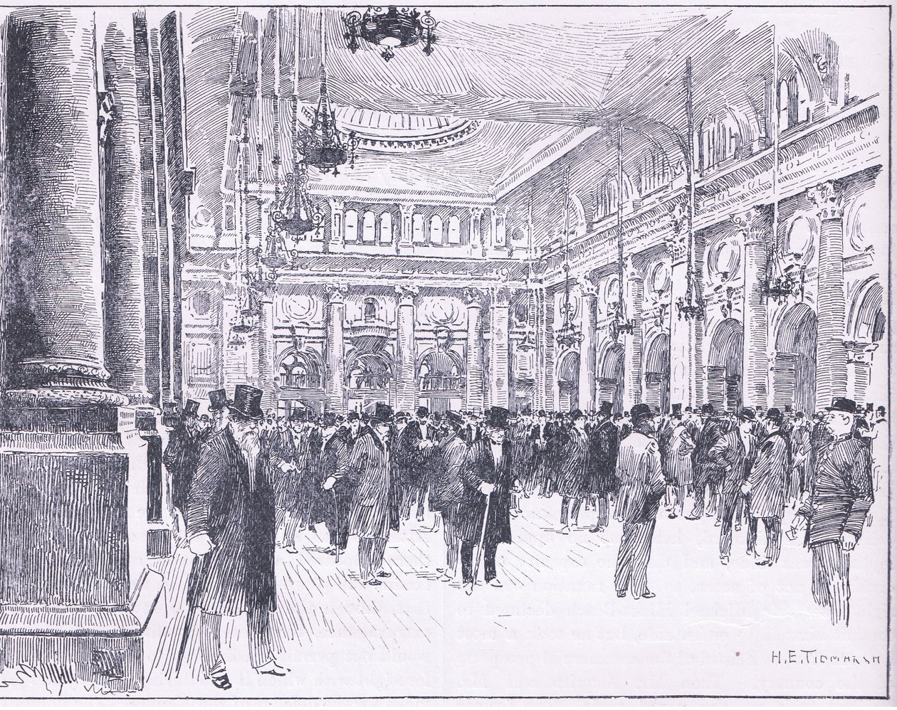 Dentro la Royal Exchange a Manchester, illustrazione da Cassells History of England, 1900 da Henry Edward Tidmarsh