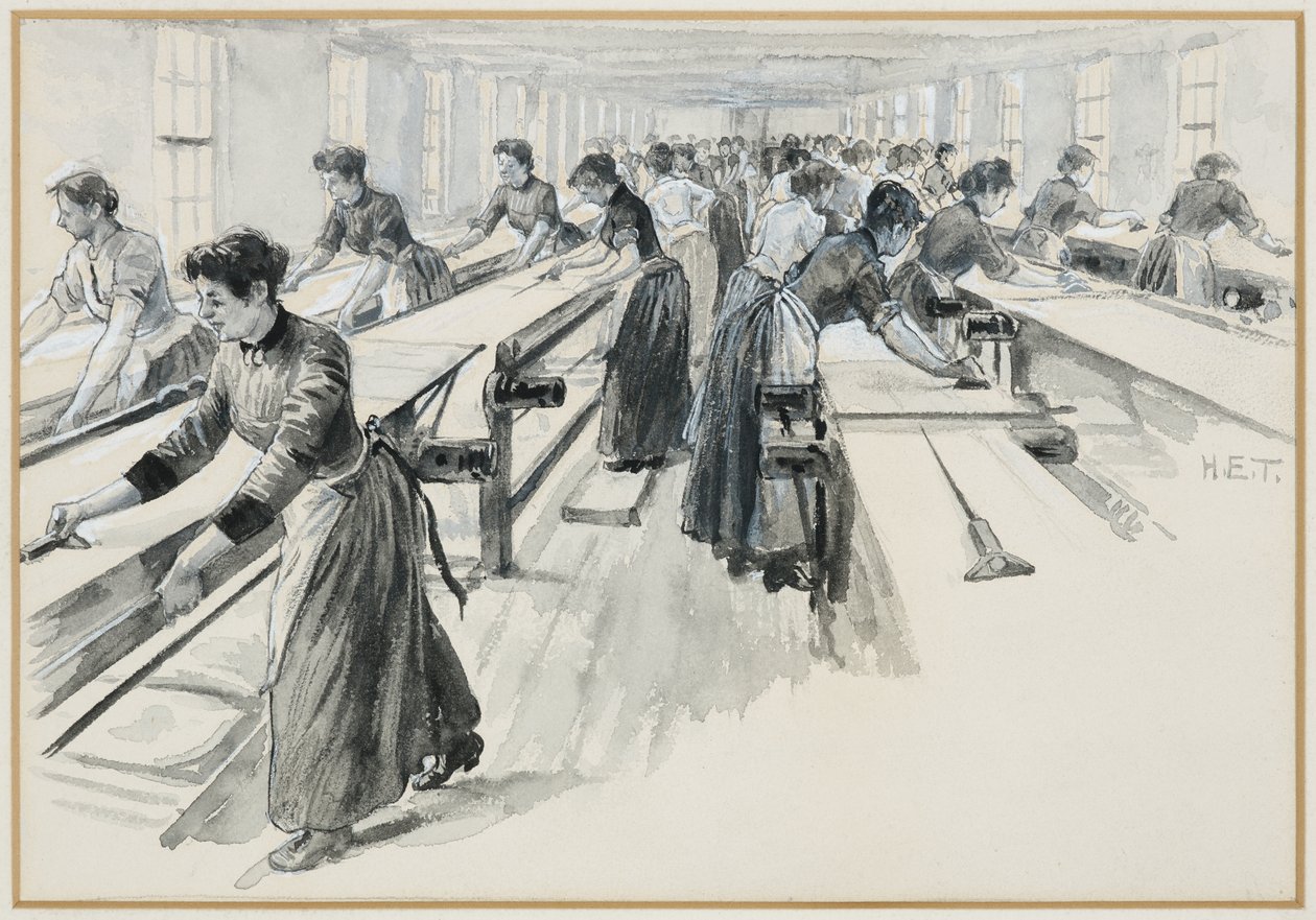 Taglio del velluto presso le officine di Platts, Warrington da Henry Edward Tidmarsh
