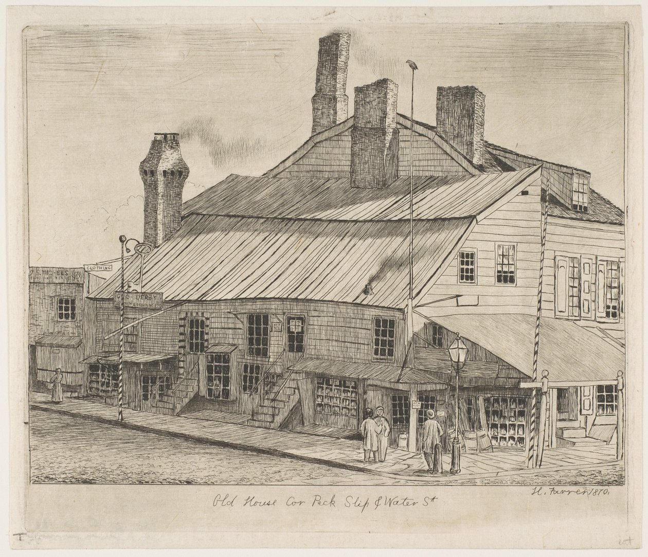 Vecchia casa, angolo tra Peck Slip e Water Street, da «Scene della vecchia New York» da Henry Farrer